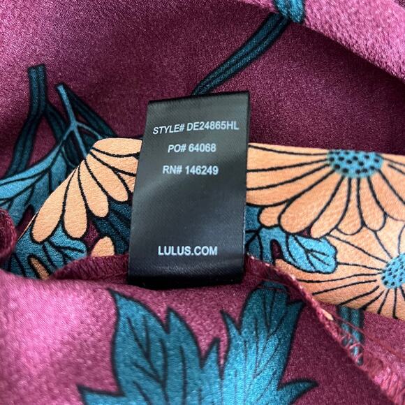 Lulus Love Is Life Floral Satin Mini Wrap Dress Wine Burgundy Floral Long Sleeve - Picture 9 of 10